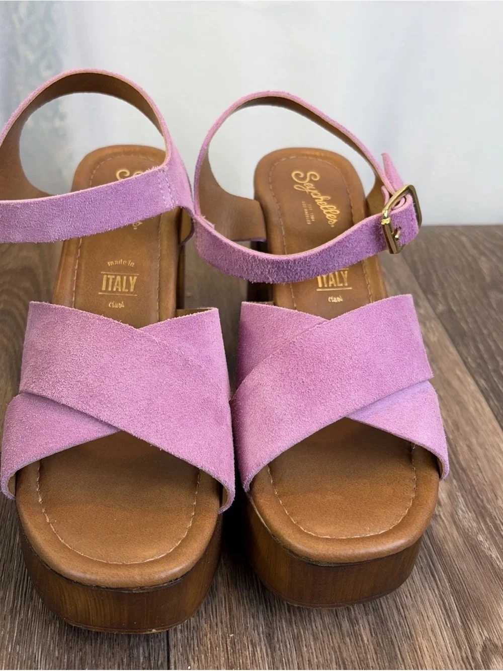 Seychelles Paloma Purple Orchid Suede Platform Sandals 6.5 Boho Chic Hippie